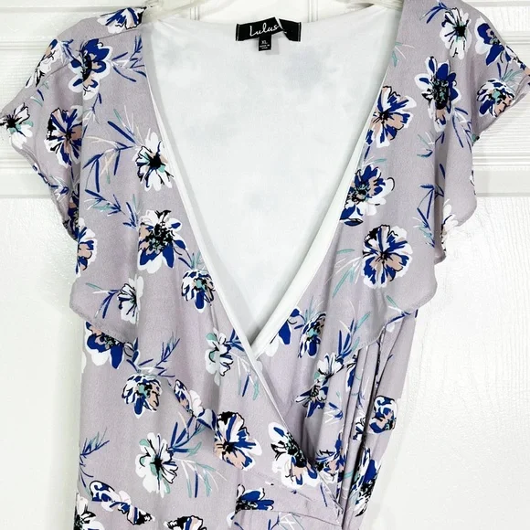 Lulu’s La Vie Lavender Floral Sleeveless V-Neck Wrap Ruffle Dress Women’s Sz XL - Picture 4 of 14